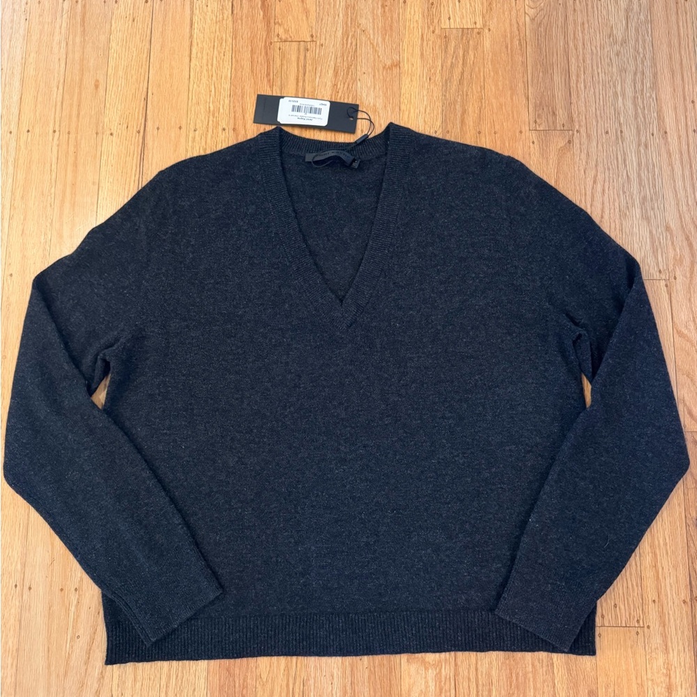 Jenni Kayne Flynn V-Neck Cashmere Sweater in Charcoal NWT